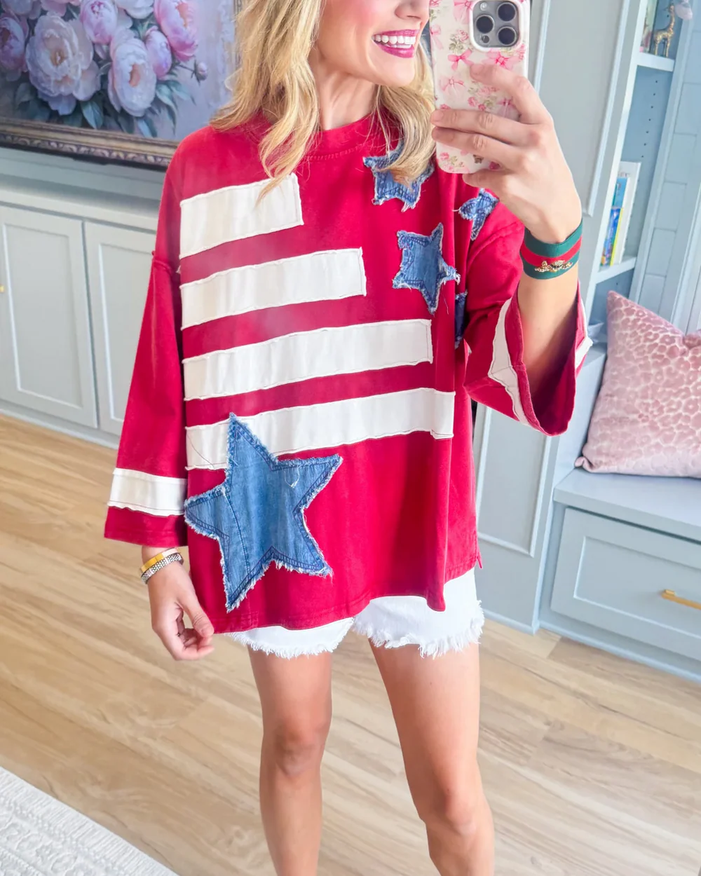 USA Flag Patchwork Oversized Top