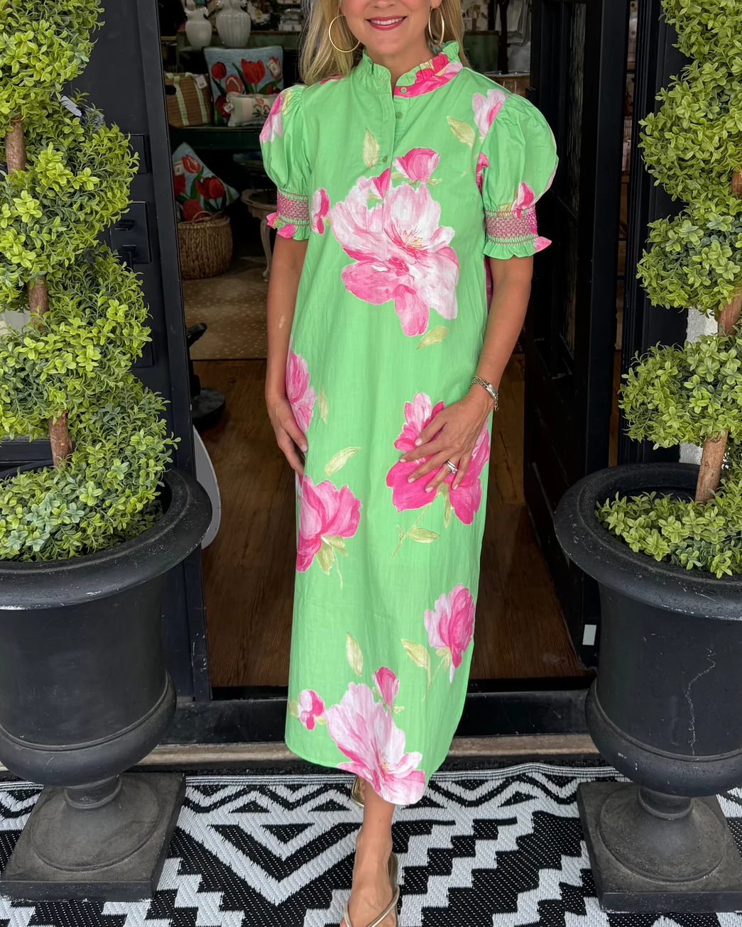 Vibrant Floral Smocked Poplin Dress