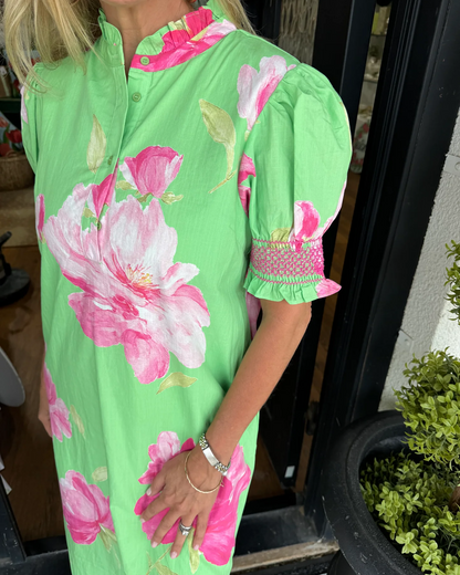 Vibrant Floral Smocked Poplin Dress