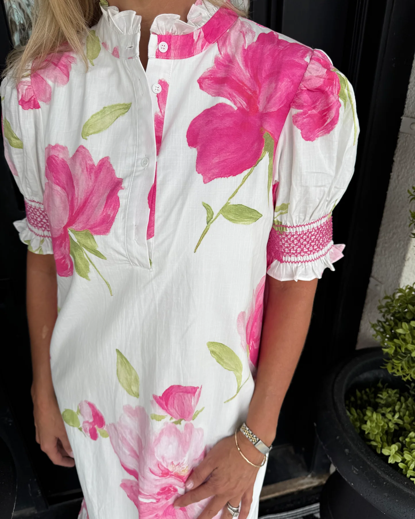 Vibrant Floral Smocked Poplin Dress