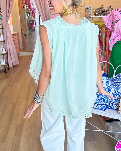 Airy Floral-Cutout Button-Front Swing Blouse
