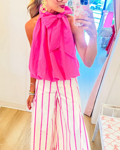 Hot Pink Oversized Bow Bubble Hem Sleeveless Top