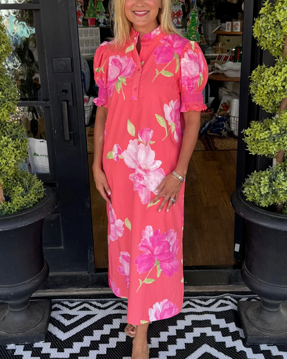 Vibrant Floral Smocked Poplin Dress