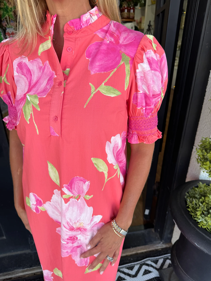 Vibrant Floral Smocked Poplin Dress