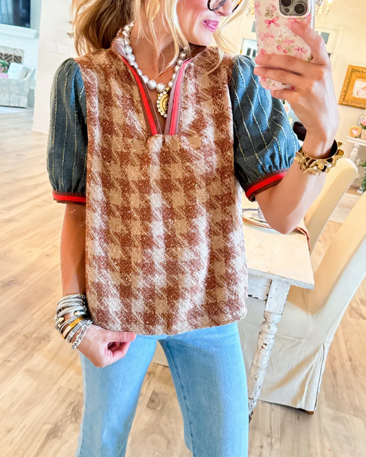 The Hadley Vintage Contrast Puff-Sleeve Top