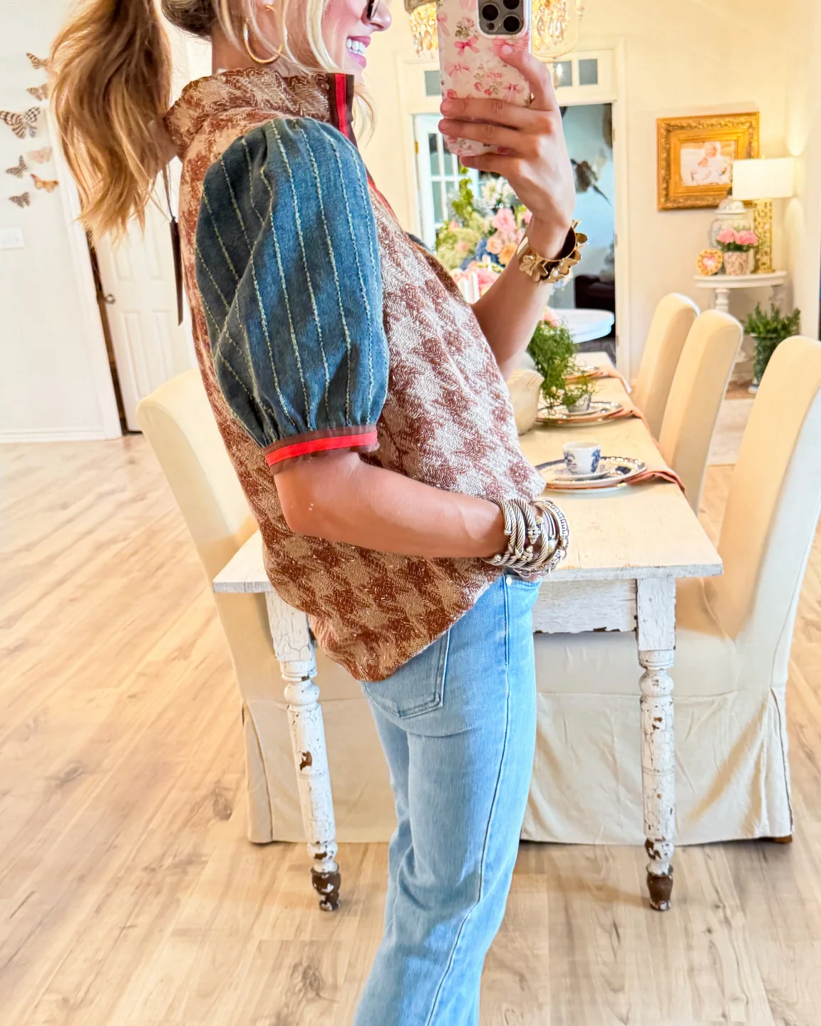 The Hadley Vintage Contrast Puff-Sleeve Top