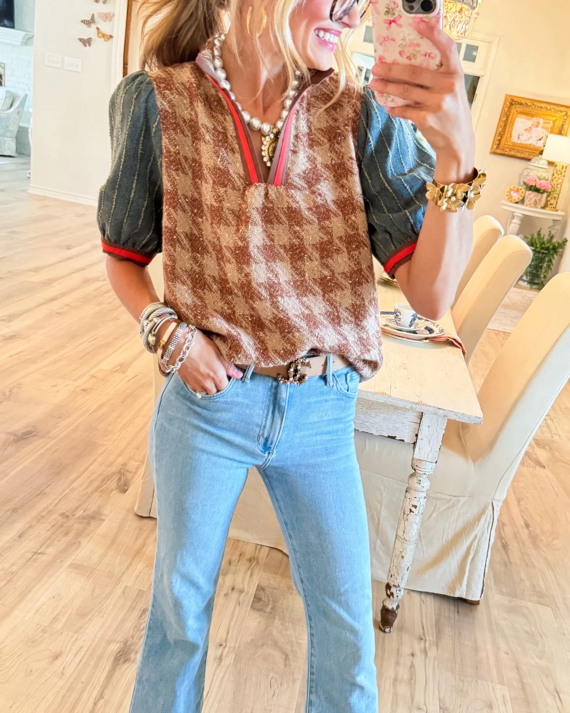 The Hadley Vintage Contrast Puff-Sleeve Top