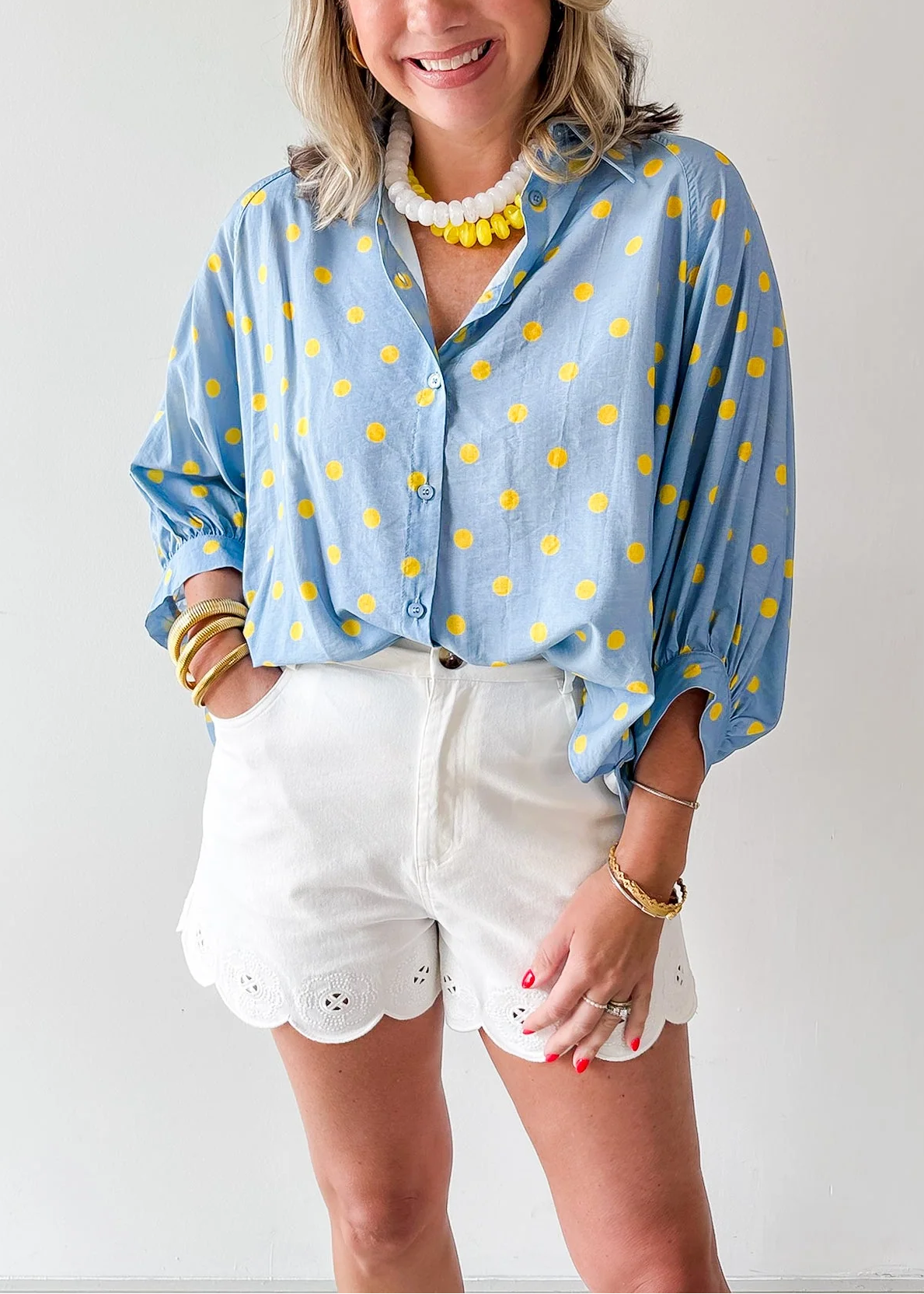 Sunny Dot Loose Oversized Button Down Top