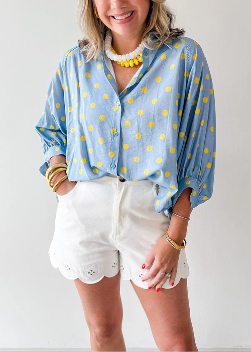 Sunny Dot Loose Oversized Button Down Top
