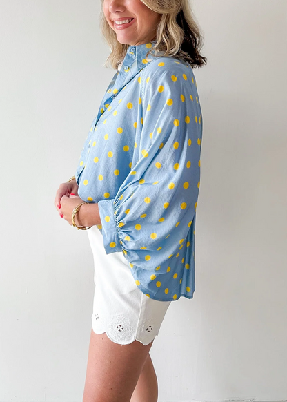 Sunny Dot Loose Oversized Button Down Top
