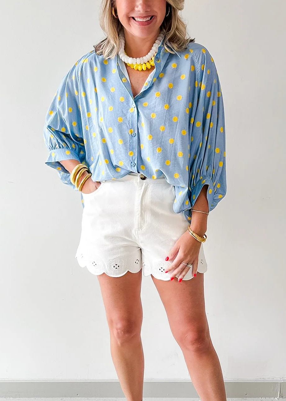Sunny Dot Loose Oversized Button Down Top