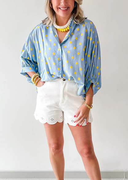 Sunny Dot Loose Oversized Button Down Top