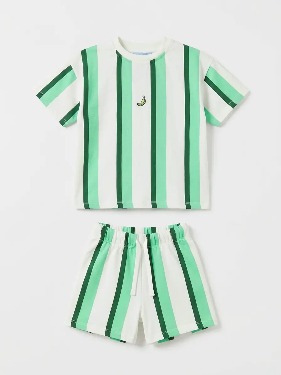 Fresh Green Striped Two-Piece Set for Kids