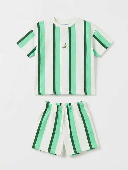 Fresh Green Striped Two-Piece Set for Kids