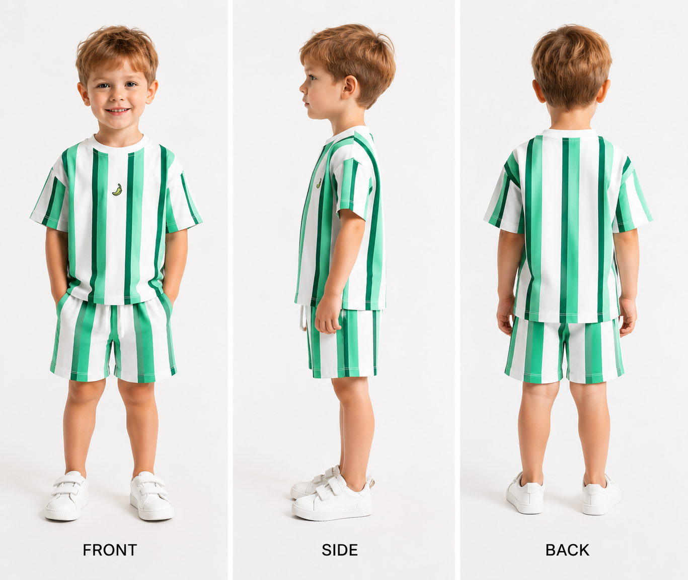 Fresh Green Striped Two-Piece Set for Kids