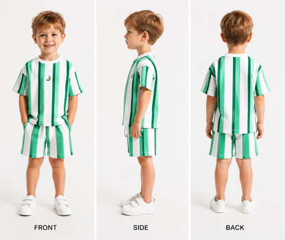 Fresh Green Striped Two-Piece Set for Kids