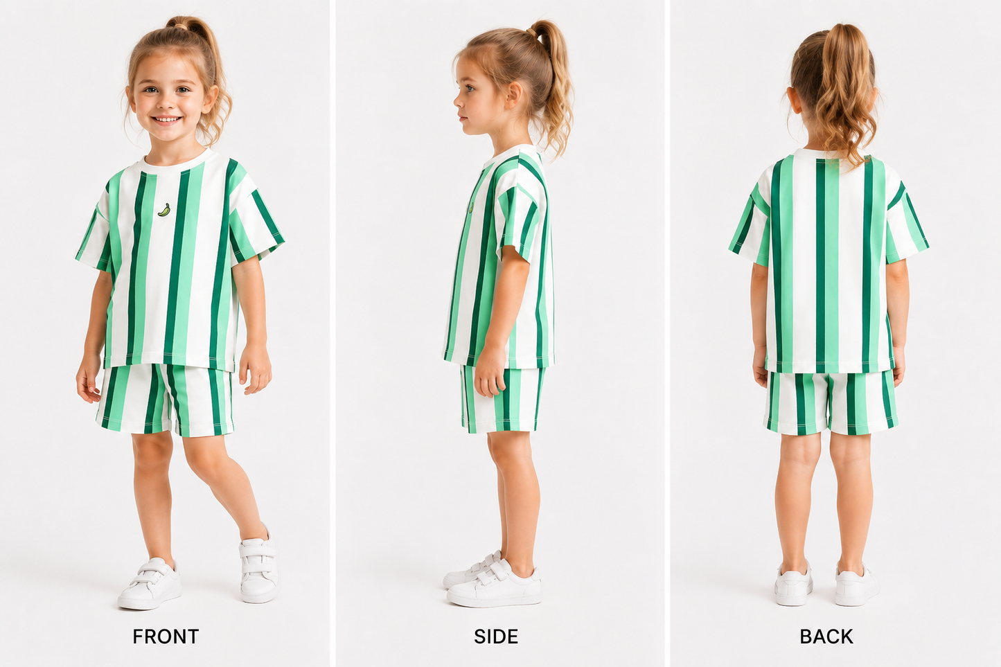 Fresh Green Striped Two-Piece Set for Kids
