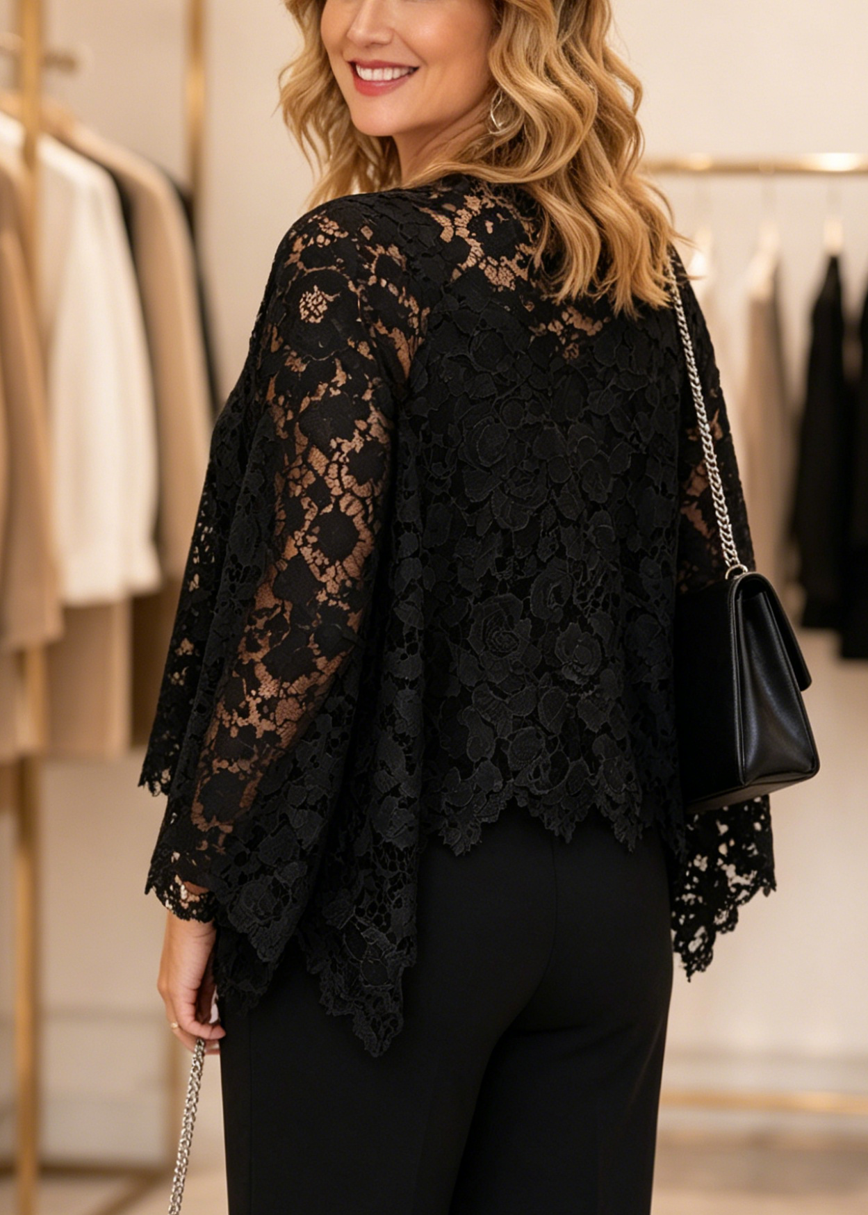 Black Lace Cape Sleeve Top