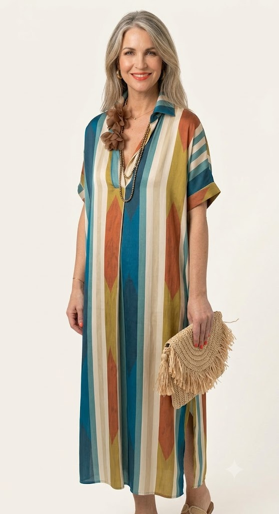 Southwestern Stripe Caftan Maxi Dress