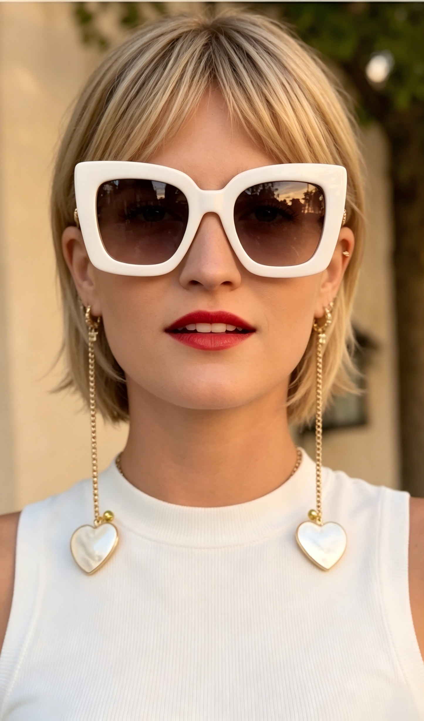 Anti-loss sunglasses with a heart-link chain