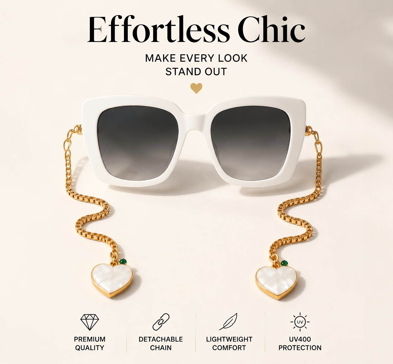 Anti-loss sunglasses with a heart-link chain