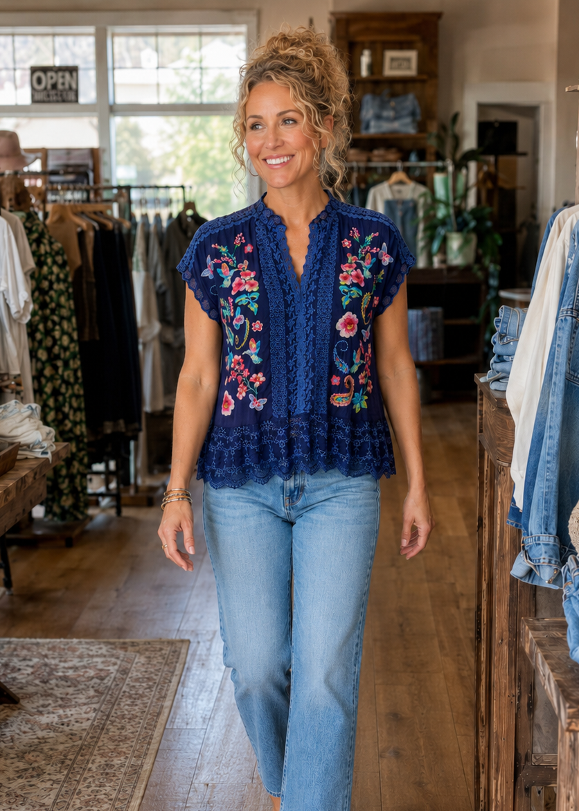 Midnight Boho Flutter Sleeve Top