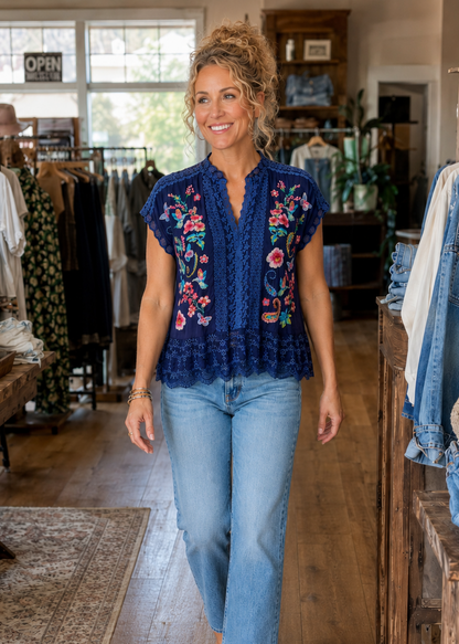 Midnight Boho Flutter Sleeve Top