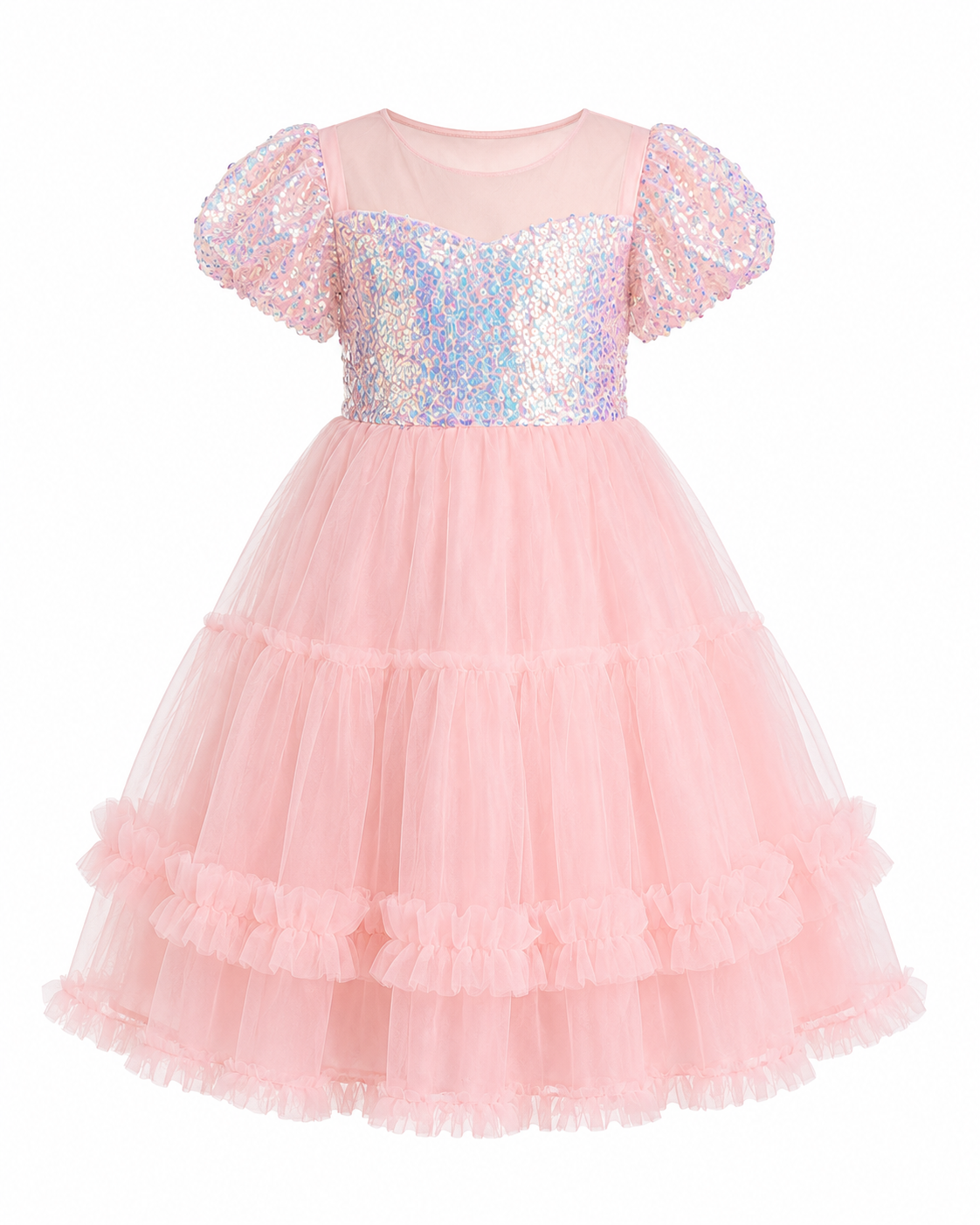 Shimmering Pearl Pink Sequin Tulle Dress