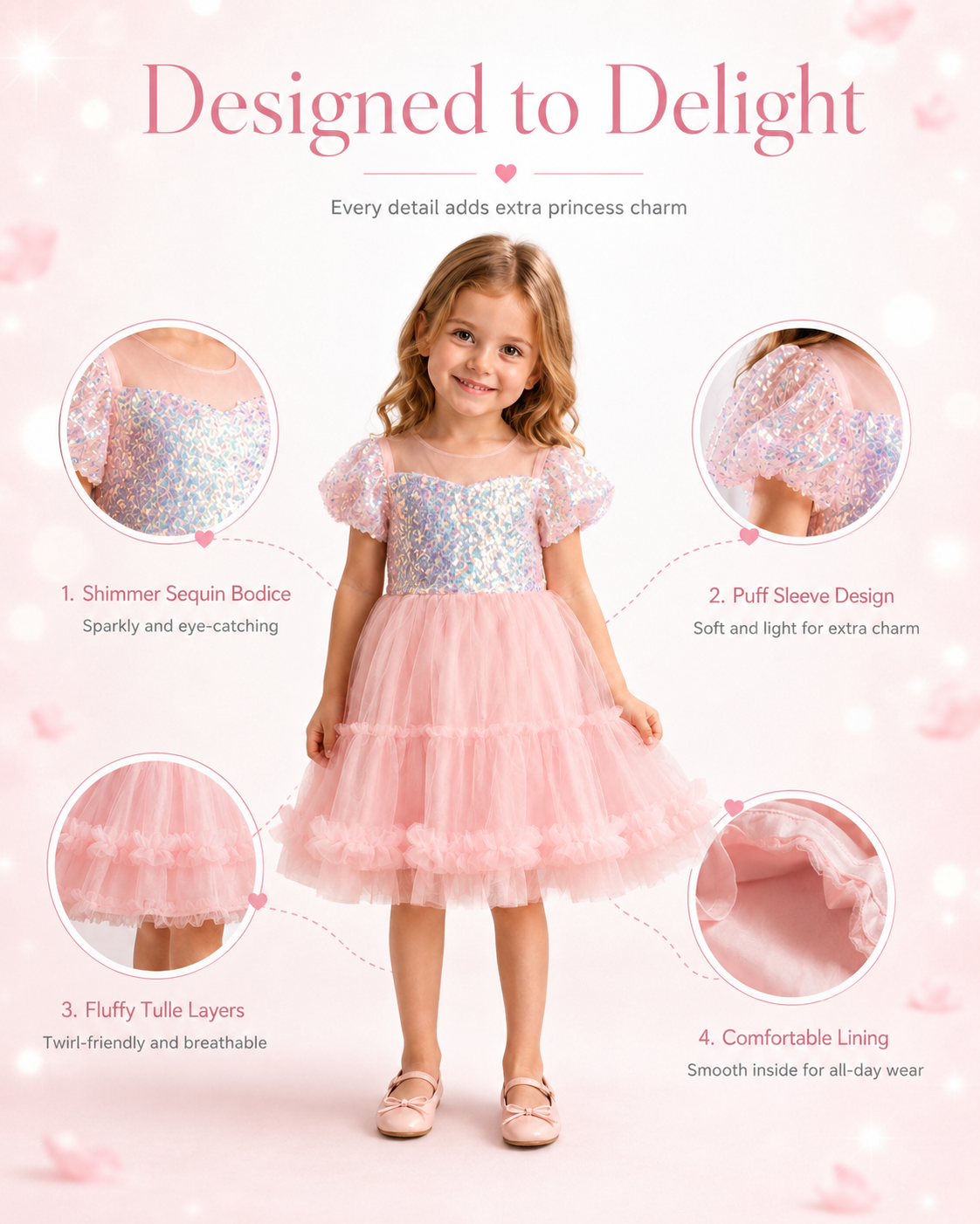Shimmering Pearl Pink Sequin Tulle Dress