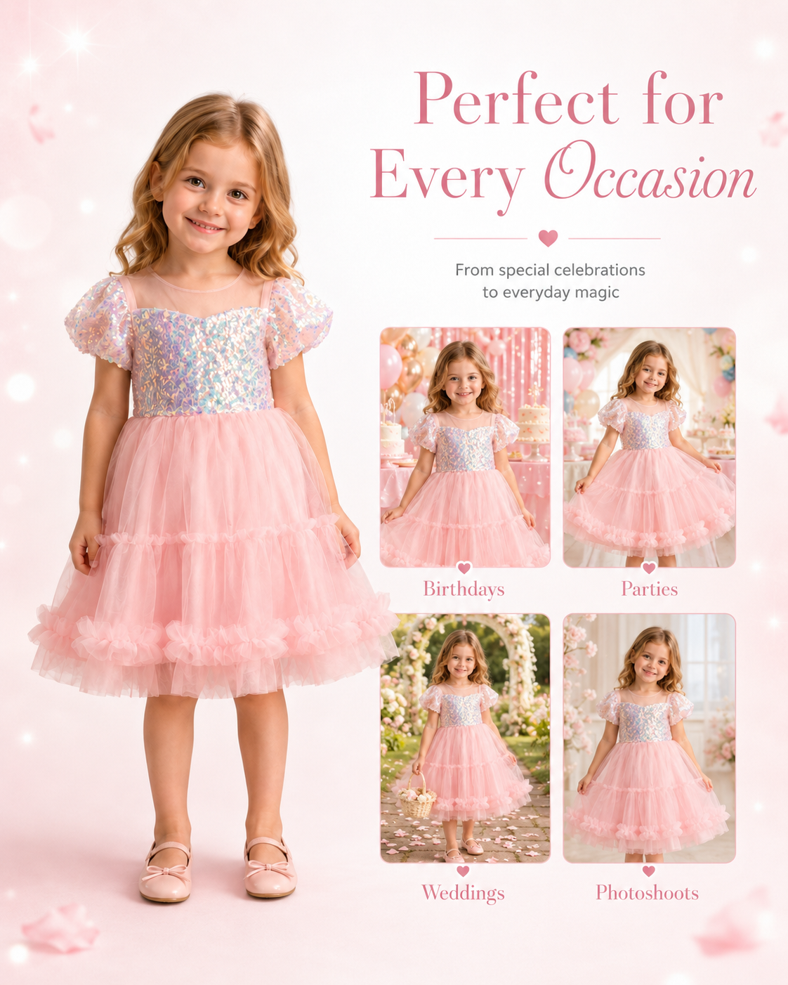 Shimmering Pearl Pink Sequin Tulle Dress