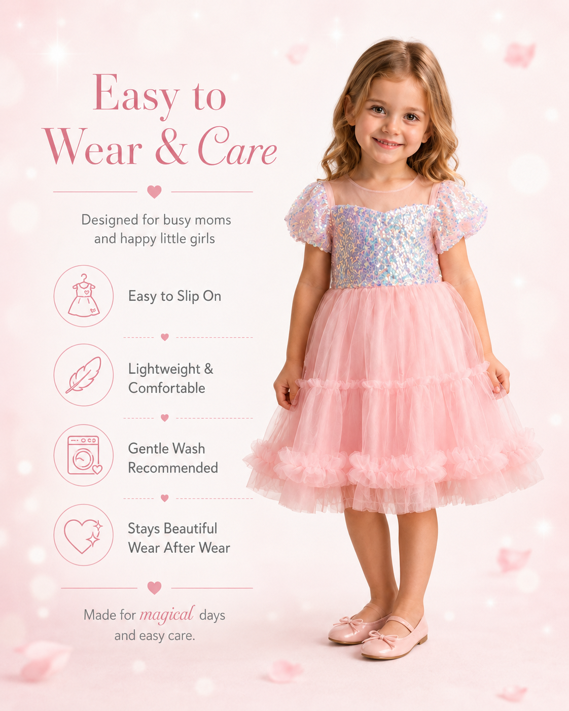Shimmering Pearl Pink Sequin Tulle Dress
