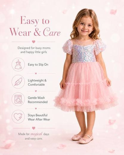 Shimmering Pearl Pink Sequin Tulle Dress