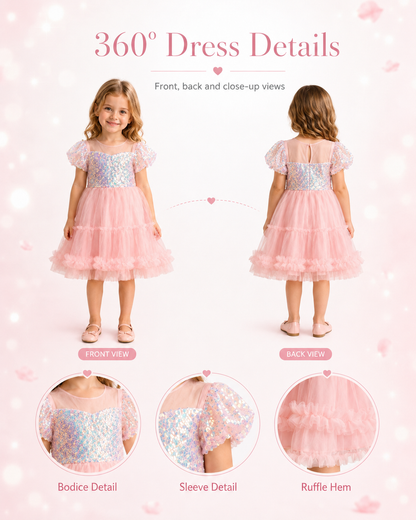 Shimmering Pearl Pink Sequin Tulle Dress