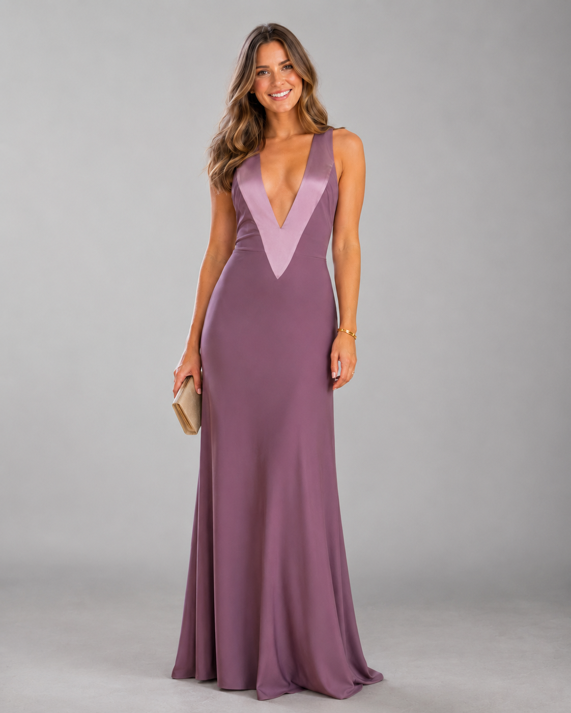 Amara Mauve Contrast V-Neck Maxi Dress