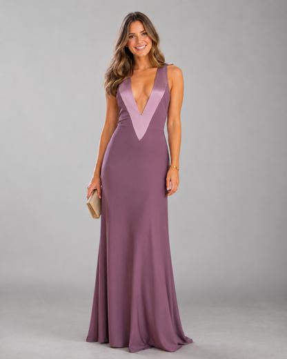 Amara Mauve Contrast V-Neck Maxi Dress