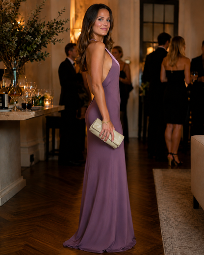 Amara Mauve Contrast V-Neck Maxi Dress