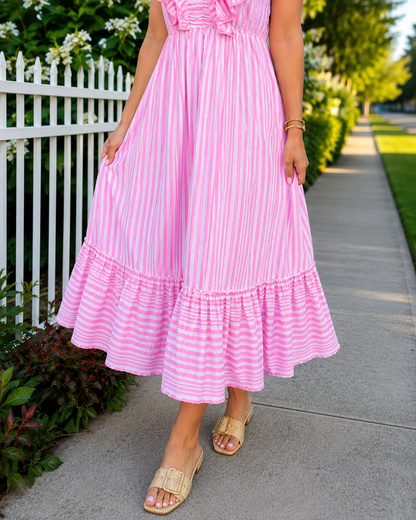 Striped Ruffle Maxi Dress