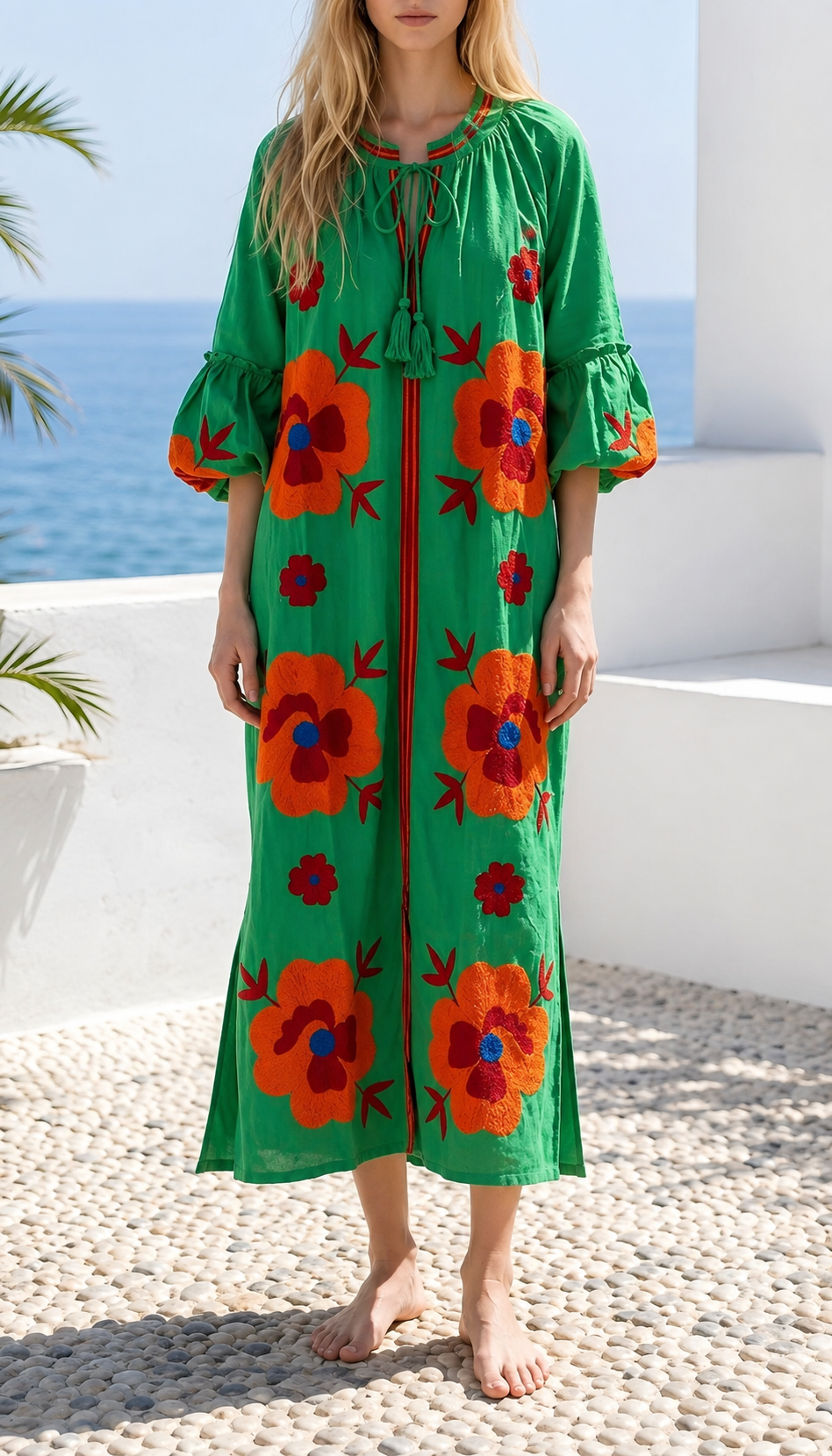 Women's Colorful Floral Embroidered Relaxed Maxi Dress