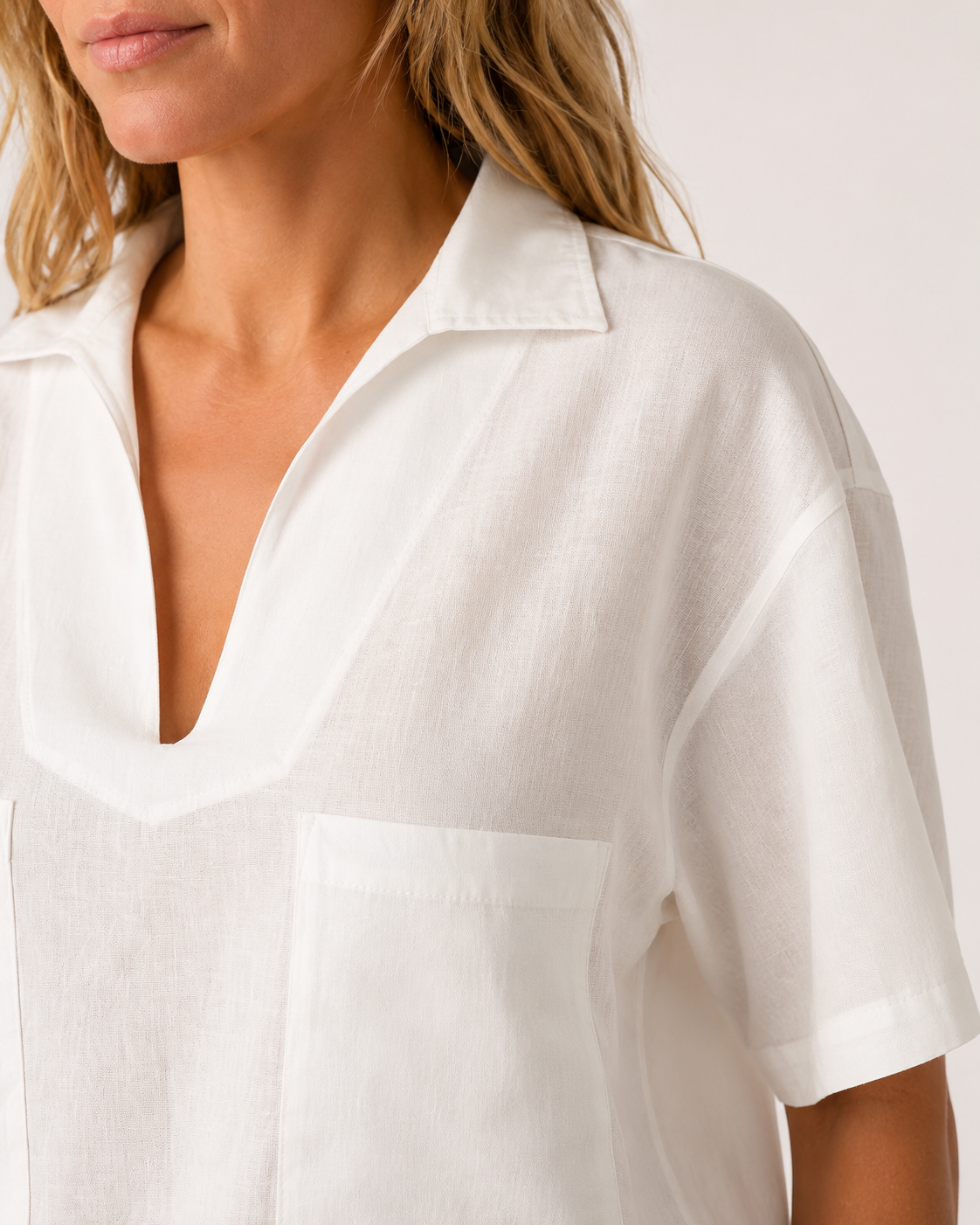 Effortless White Pocket Collar Top