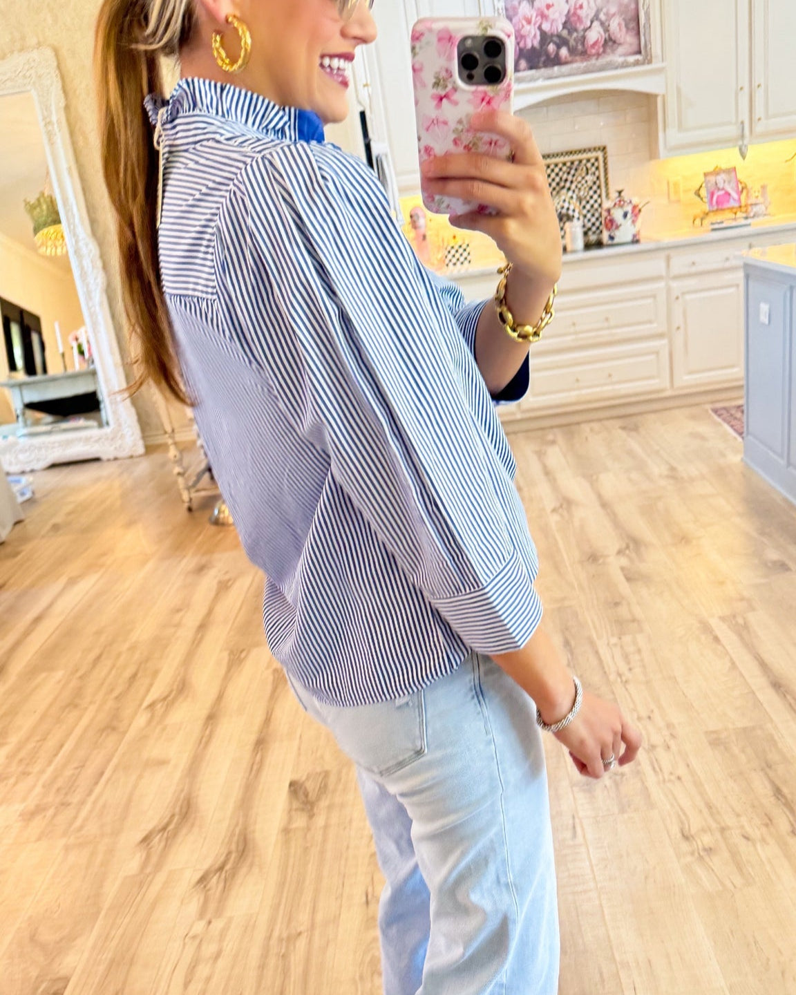 Blue Stripe Button Down Blouse