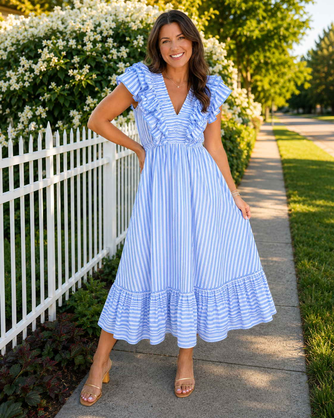 Striped Ruffle Maxi Dress