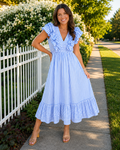 Striped Ruffle Maxi Dress