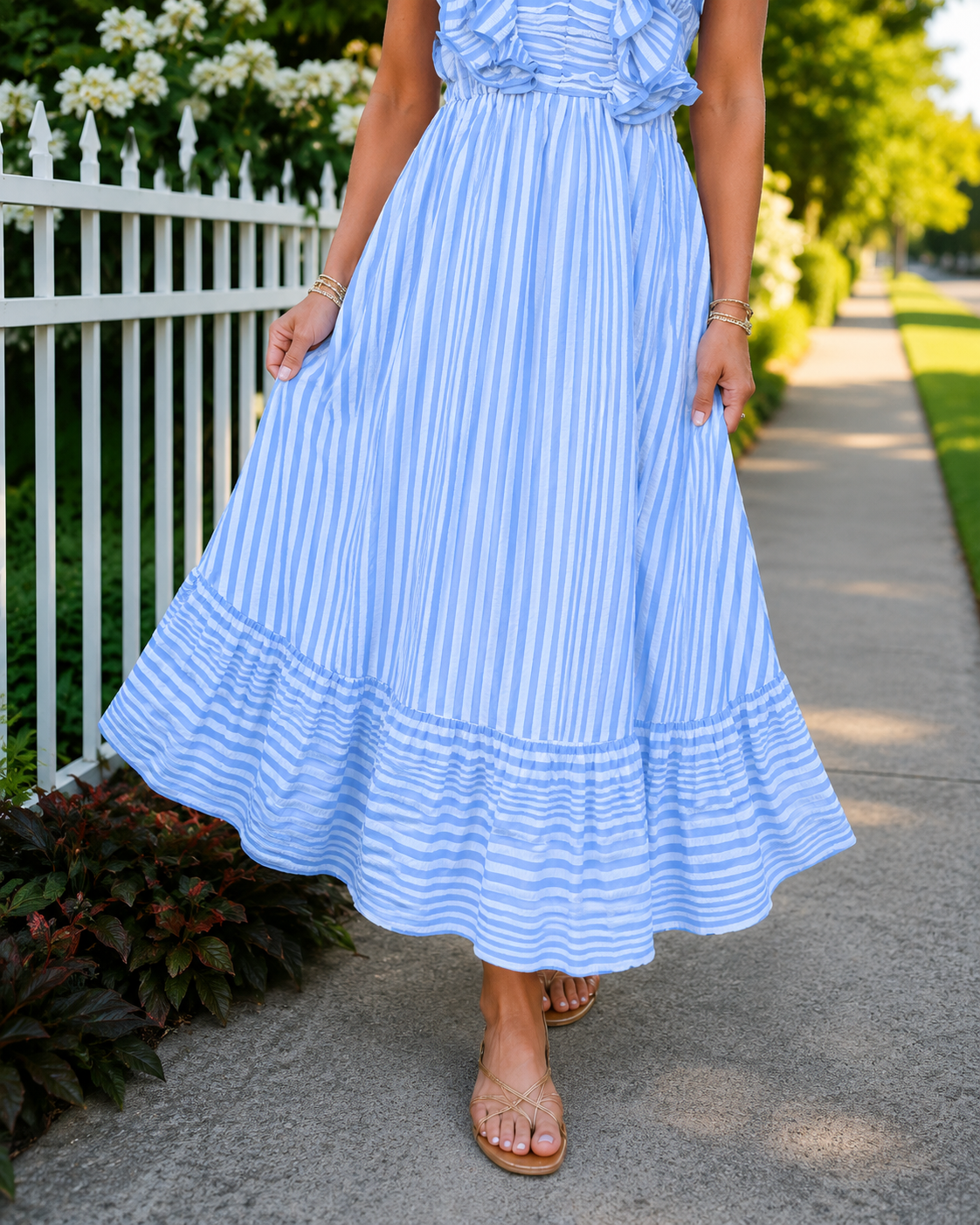 Striped Ruffle Maxi Dress