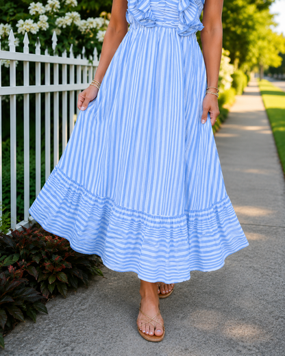 Striped Ruffle Maxi Dress