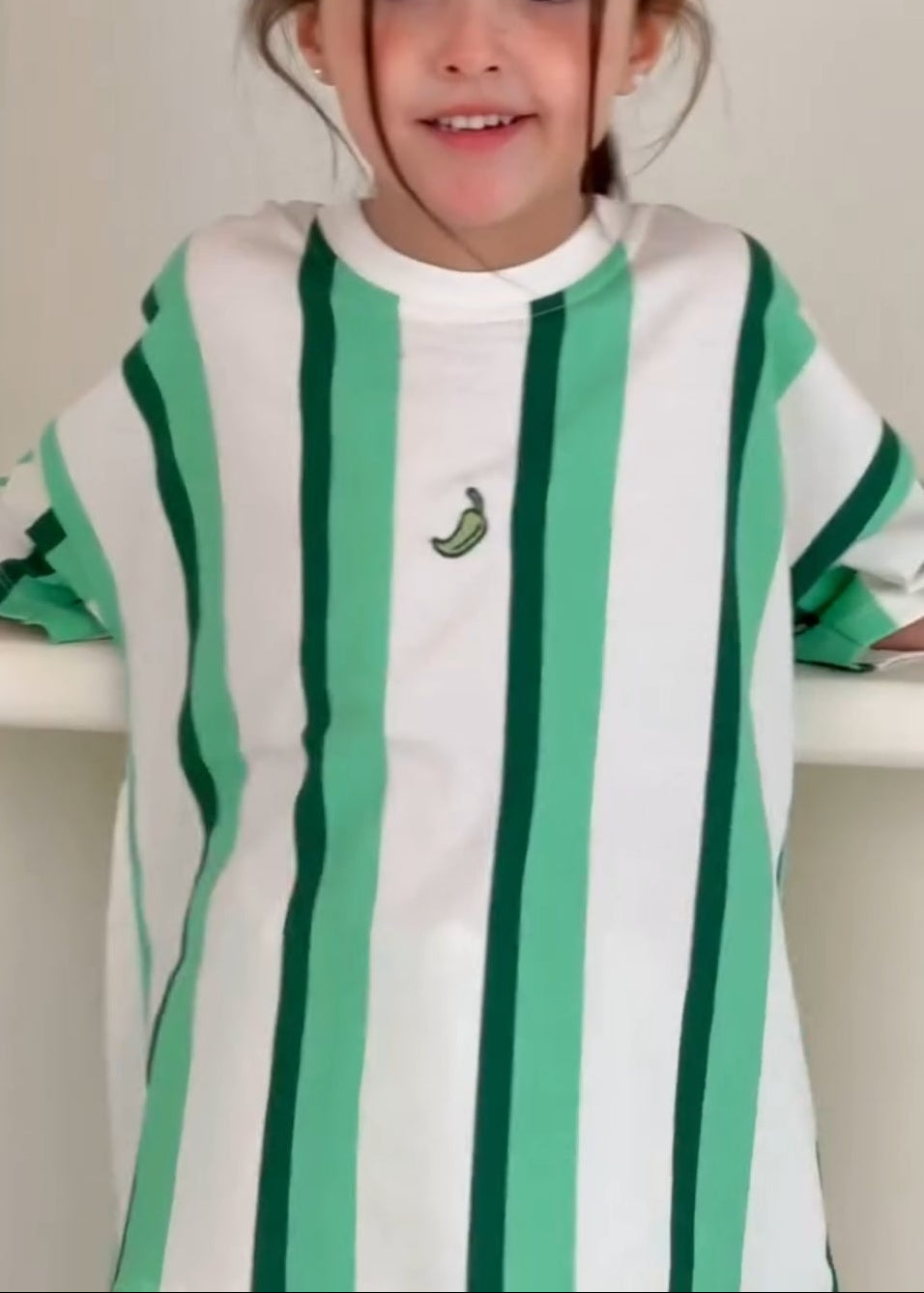 Fresh Green Striped Two-Piece Set for Kids