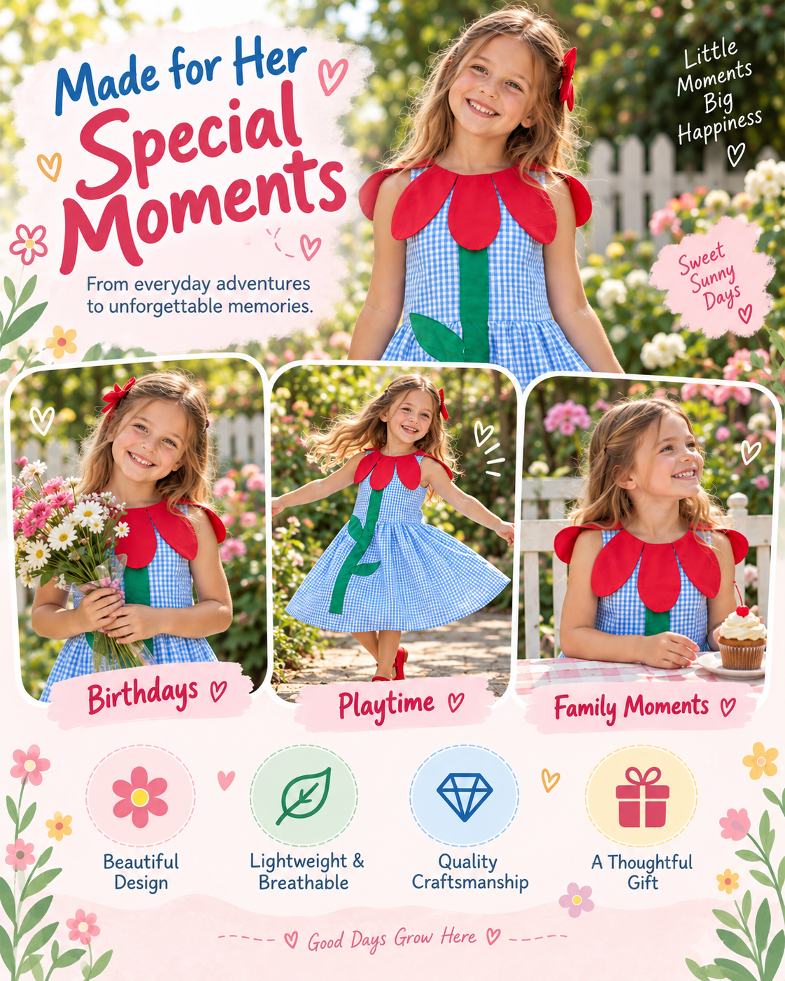Little Bloom Gingham Flower Dress