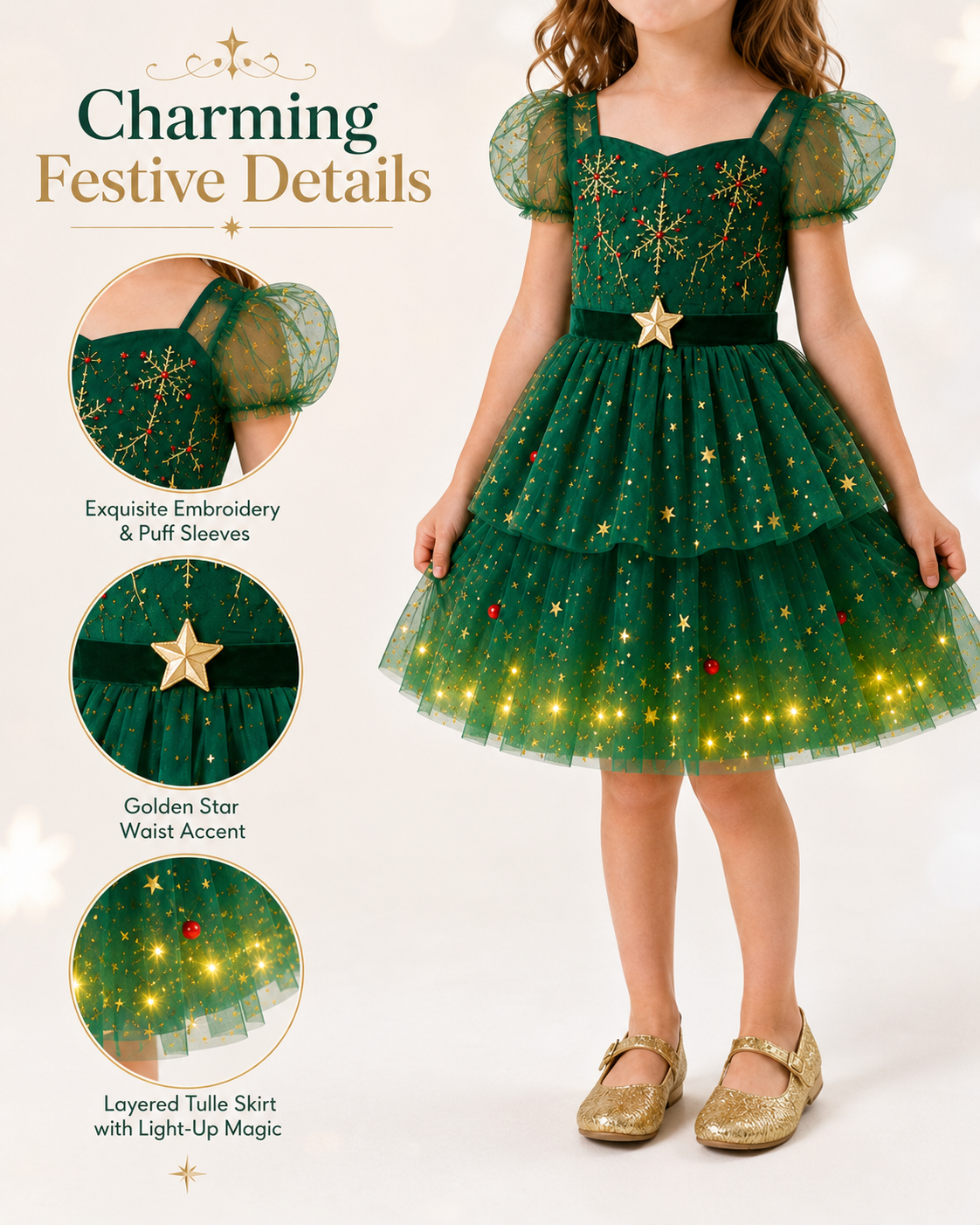 Magical Christmas Light-Up Twirl Dress for Girls
