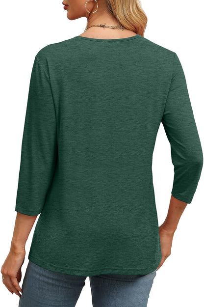 NEW🔥 Women's V Neck 3/4 Long Sleeve  Loose Fit  Tops