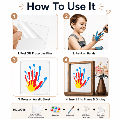 Family Handprint Keepsake Frame Kit – Washable Paint & Acrylic Display Shadow Box
