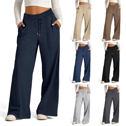 Solid color waist wide-leg trousers